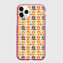Чехол iPhone 11 Pro матовый Разноцветные котята ретро узор, цвет: 3D-малиновый