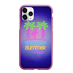 Чехол iPhone 11 Pro матовый Неоновые пальмы и фламинго summer vibes, цвет: 3D-малиновый