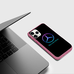 Чехол iPhone 11 Pro матовый Mercedes neon logo, цвет: 3D-малиновый — фото 2