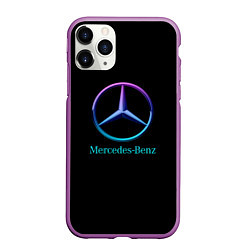 Чехол iPhone 11 Pro матовый Mercedes neon logo, цвет: 3D-фиолетовый