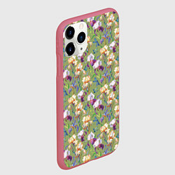 Чехол iPhone 11 Pro матовый Ирисы и стрекозы на зеленом, цвет: 3D-малиновый — фото 2