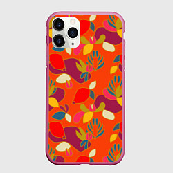 Чехол iPhone 11 Pro матовый Яркие ягодки-листочки, цвет: 3D-малиновый