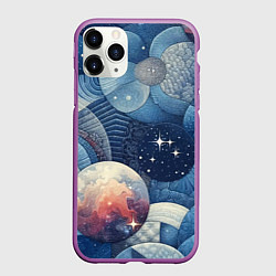 Чехол iPhone 11 Pro матовый Космический пэчворк - нейросеть, цвет: 3D-фиолетовый