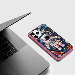 Чехол iPhone 11 Pro матовый Джинсовый космонавт - нейросеть, цвет: 3D-малиновый — фото 2