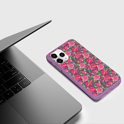 Чехол iPhone 11 Pro матовый Пионы и шмели, цвет: 3D-фиолетовый — фото 2