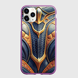 Чехол iPhone 11 Pro матовый Темная кожаная броня с желтой оплеткой, цвет: 3D-фиолетовый