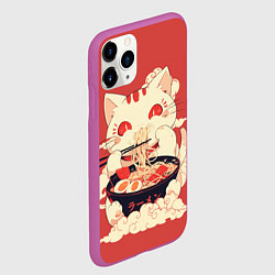 Чехол iPhone 11 Pro матовый Japanese cat eats ramen, цвет: 3D-фиолетовый — фото 2
