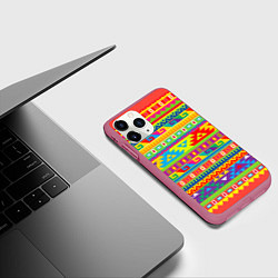 Чехол iPhone 11 Pro матовый Мексиканские этнические узоры, цвет: 3D-малиновый — фото 2