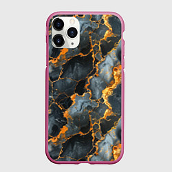 Чехол iPhone 11 Pro матовый Черный мрамор с золотом, цвет: 3D-малиновый