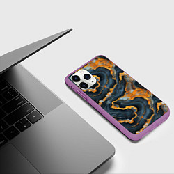 Чехол iPhone 11 Pro матовый Золотистый мрамор, цвет: 3D-фиолетовый — фото 2