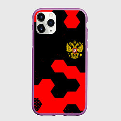 Чехол iPhone 11 Pro матовый Герб РФ спортивный стиль соты, цвет: 3D-фиолетовый