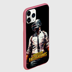 Чехол iPhone 11 Pro матовый PUBG игрок на закате черный фон, цвет: 3D-малиновый — фото 2