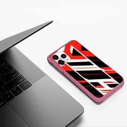 Чехол iPhone 11 Pro матовый Black and red stripes on a white background, цвет: 3D-малиновый — фото 2