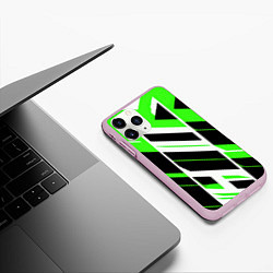 Чехол iPhone 11 Pro матовый Black and green stripes on a white background, цвет: 3D-розовый — фото 2