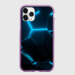 Чехол iPhone 11 Pro матовый Неоновые холодные голубые плиты в разломе, цвет: 3D-фиолетовый