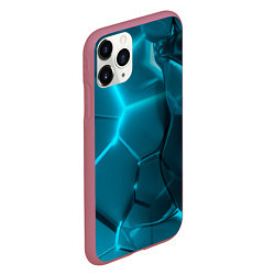 Чехол iPhone 11 Pro матовый Неоновые холодные голубые плиты в разломе, цвет: 3D-малиновый — фото 2