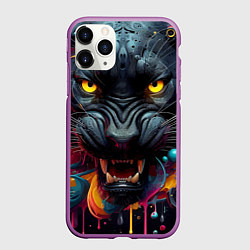 Чехол iPhone 11 Pro матовый Оскал свирепой пантеры - нейросеть, цвет: 3D-фиолетовый
