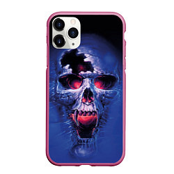 Чехол iPhone 11 Pro матовый Череп разъяренный кричащий - blue skull, цвет: 3D-малиновый