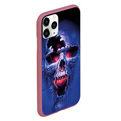 Чехол iPhone 11 Pro матовый Череп разъяренный кричащий - blue skull, цвет: 3D-малиновый — фото 2