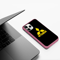 Чехол iPhone 11 Pro матовый Mitsubishi logo yelow, цвет: 3D-малиновый — фото 2