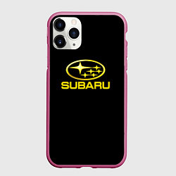 Чехол iPhone 11 Pro матовый Subaru logo yellow, цвет: 3D-малиновый