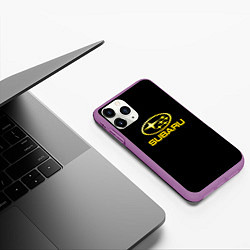 Чехол iPhone 11 Pro матовый Subaru logo yellow, цвет: 3D-фиолетовый — фото 2