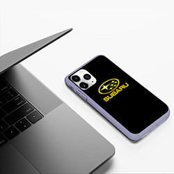 Чехол iPhone 11 Pro матовый Subaru logo yellow, цвет: 3D-светло-сиреневый — фото 2