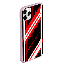 Чехол iPhone 11 Pro матовый Red and white lines on a black background, цвет: 3D-розовый — фото 2