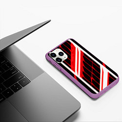 Чехол iPhone 11 Pro матовый Red and white lines on a black background, цвет: 3D-фиолетовый — фото 2