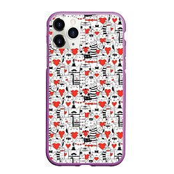 Чехол iPhone 11 Pro матовый Котики держат сердечки, цвет: 3D-фиолетовый