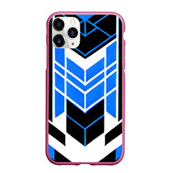 Чехол iPhone 11 Pro матовый Blue and black stripes on a white background, цвет: 3D-малиновый