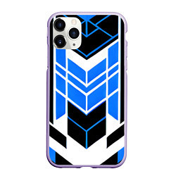 Чехол iPhone 11 Pro матовый Blue and black stripes on a white background, цвет: 3D-светло-сиреневый