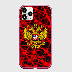 Чехол iPhone 11 Pro матовый Россия текстура символика, цвет: 3D-малиновый