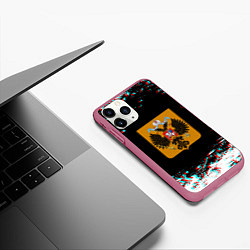 Чехол iPhone 11 Pro матовый Российская империя герб глитч, цвет: 3D-малиновый — фото 2