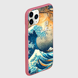 Чехол iPhone 11 Pro матовый Коллаж с Японской волной - нейросеть, цвет: 3D-малиновый — фото 2