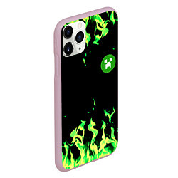 Чехол iPhone 11 Pro матовый Minecraft green flame, цвет: 3D-розовый — фото 2