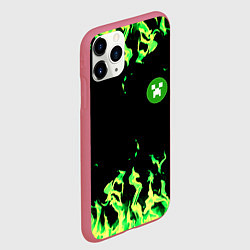 Чехол iPhone 11 Pro матовый Minecraft green flame, цвет: 3D-малиновый — фото 2