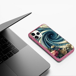 Чехол iPhone 11 Pro матовый Джинсовая воронка нитки и цветы - нейросеть, цвет: 3D-малиновый — фото 2