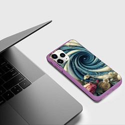 Чехол iPhone 11 Pro матовый Джинсовая воронка нитки и цветы - нейросеть, цвет: 3D-фиолетовый — фото 2