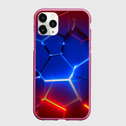 Чехол iPhone 11 Pro матовый Красные и синие неоновые плиты в разломе, цвет: 3D-малиновый