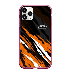 Чехол iPhone 11 Pro матовый KTM - Рваный гексагон, цвет: 3D-малиновый