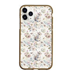 Чехол iPhone 11 Pro матовый Нежная белочка в цветах, цвет: 3D-коричневый