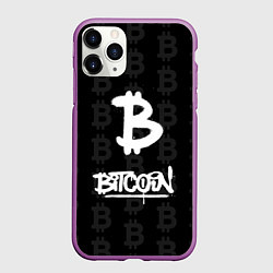 Чехол iPhone 11 Pro матовый Биткоин - граффити белый, цвет: 3D-фиолетовый