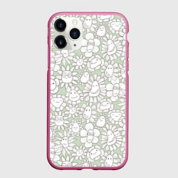 Чехол iPhone 11 Pro матовый Улыбающиеся цветы, цвет: 3D-малиновый