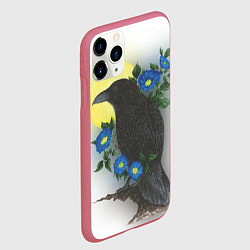 Чехол iPhone 11 Pro матовый Чёрный ворон на ветке, цвет: 3D-малиновый — фото 2