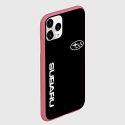 Чехол iPhone 11 Pro матовый Subaru logo white, цвет: 3D-малиновый — фото 2