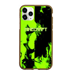 Чехол iPhone 11 Pro матовый Minecraft green logo fire, цвет: 3D-коричневый