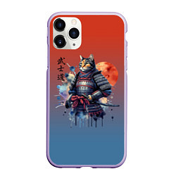 Чехол iPhone 11 Pro матовый Кот самурай - бусидо, цвет: 3D-светло-сиреневый