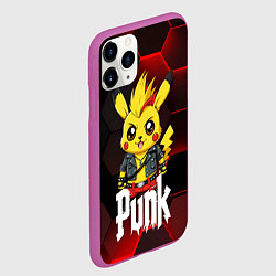 Чехол iPhone 11 Pro матовый Пикачу панк на фоне красных плит, цвет: 3D-фиолетовый — фото 2
