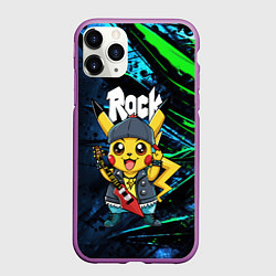 Чехол iPhone 11 Pro матовый Радостный Пикачу рок звезда, цвет: 3D-фиолетовый